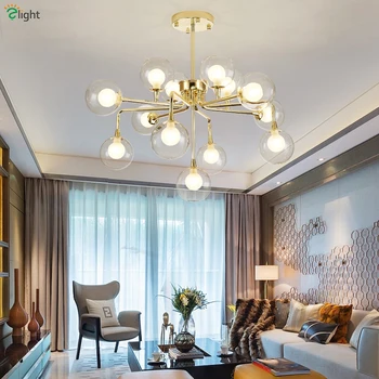 

Modern Glass Ball Led Chandelier Lighting Gold Metal Living Room Led Pendant Chandeliers Lights Bedroom Hanging Lamp Fixtures