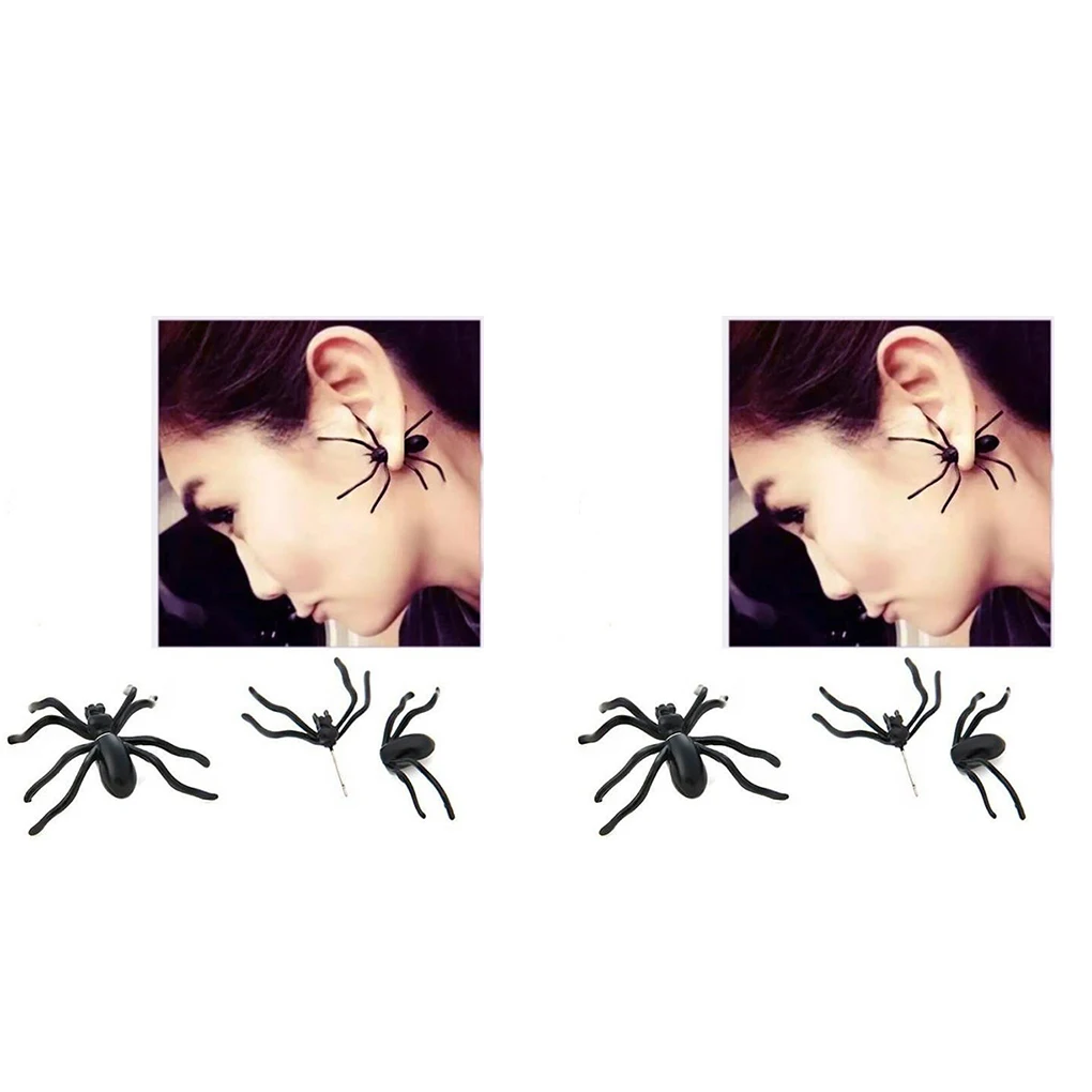 Hot Fashion Spider Black Stud Earrings For Women Men Funny Weird Halloween 3D Animal Gift Earring | Украшения и аксессуары