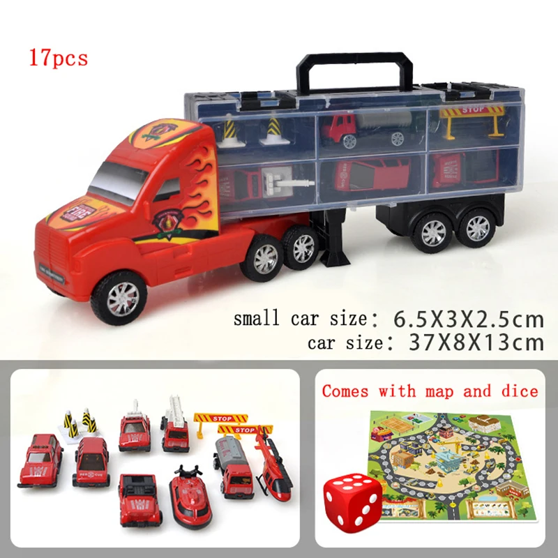 

17Pcs/Set Big Truck Diecast Model Car for Kids Birthday Gifts Pull Back Car Toys Vehicles Metal MINI Track with Road Sign TY0524