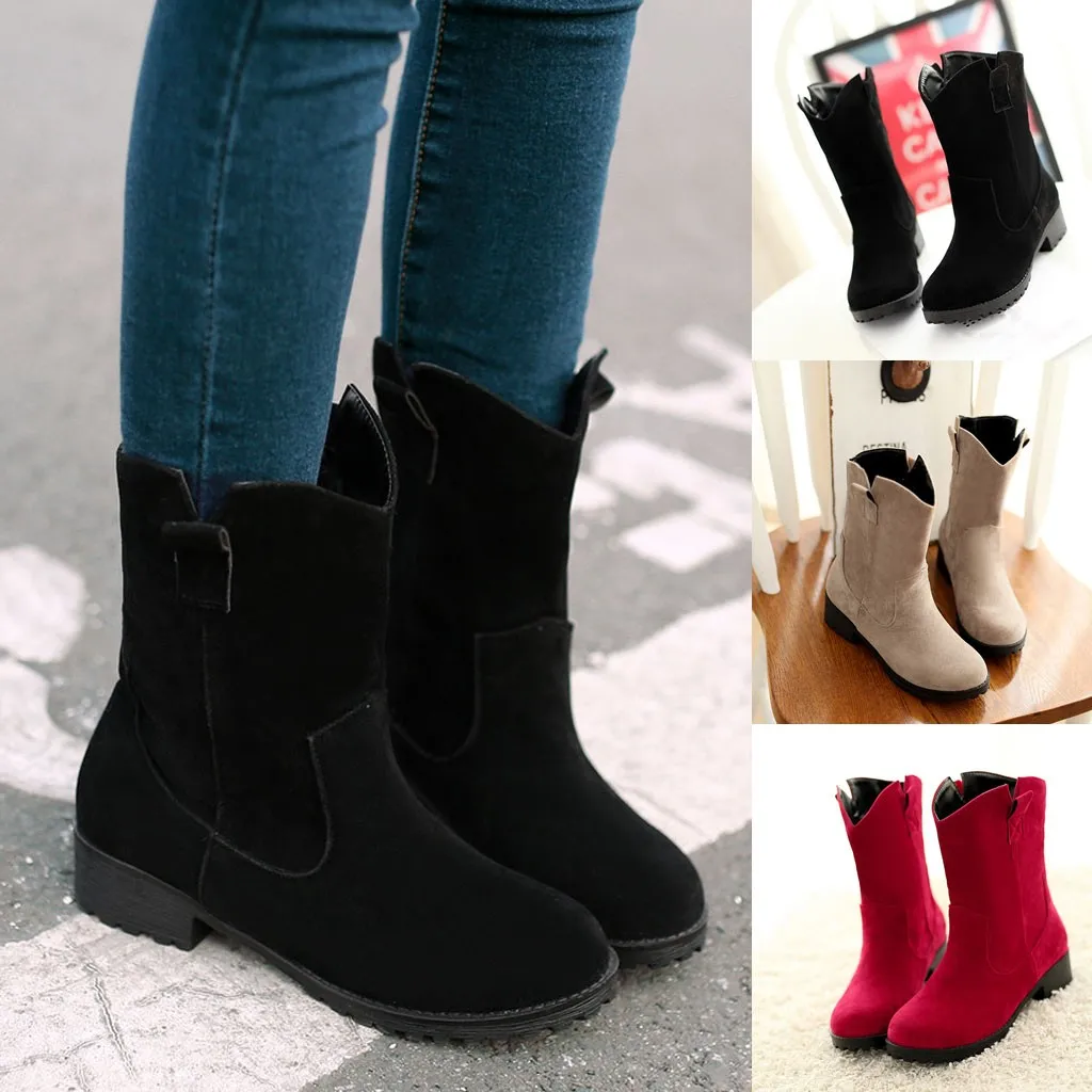 

Fashion Women Winter Flock Boots black leather boots women Casual Flat Short Boots Shoes snow boot women winter warm platform#3s