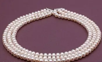 

Natural 7-8mm 3 Row AAA+ Freshwater White Cultured Pearl Necklace 18 -20Inch