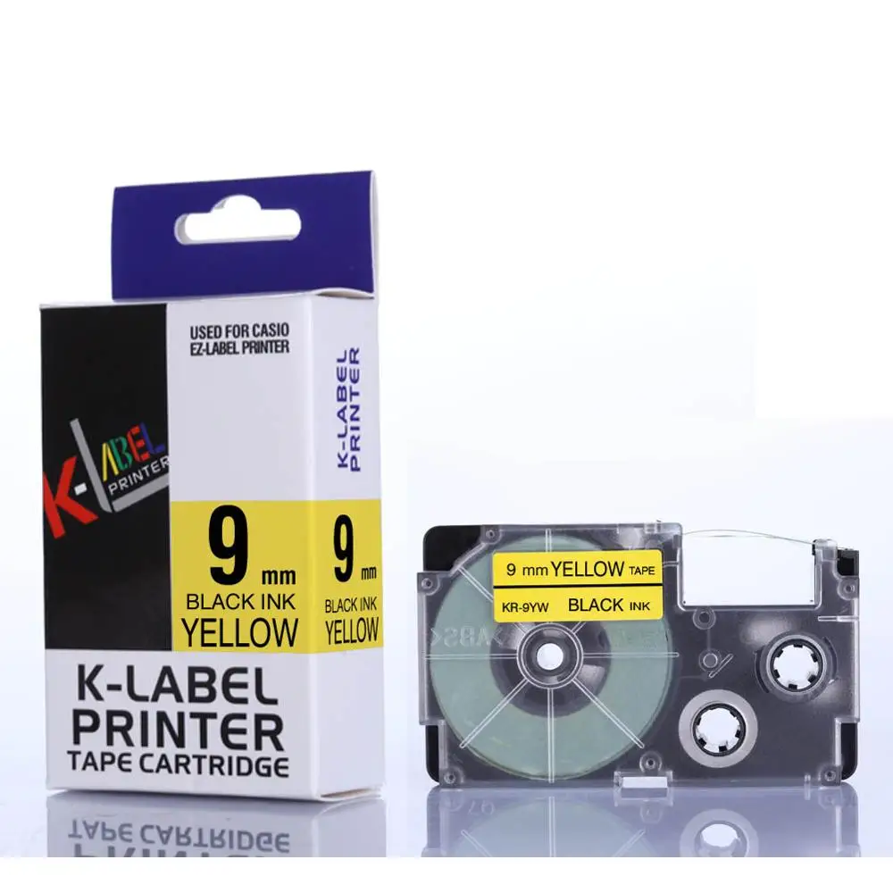 9/12/18mm 카시오 라벨 테이프 노란색 호환 XR-9YW 타자기 KL-60 kl120 라벨 프린터 용 KL-60SR