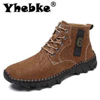 

Yhebke Brand Genuine Men Casual Split Leather Shoes Comfortable Winter Autumn Footwear Sneakers With Warm Fur Moccasins Shoes