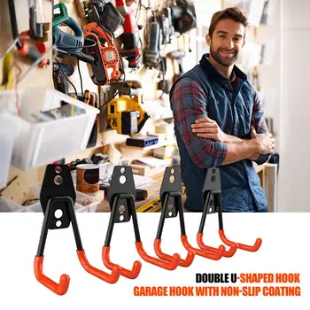 

Heavy-Duty U-Shaped Hook Garage Storage Tool Wall-Mounted Tool Holder Double Garage Hook With Non-Slip Coating Supplies