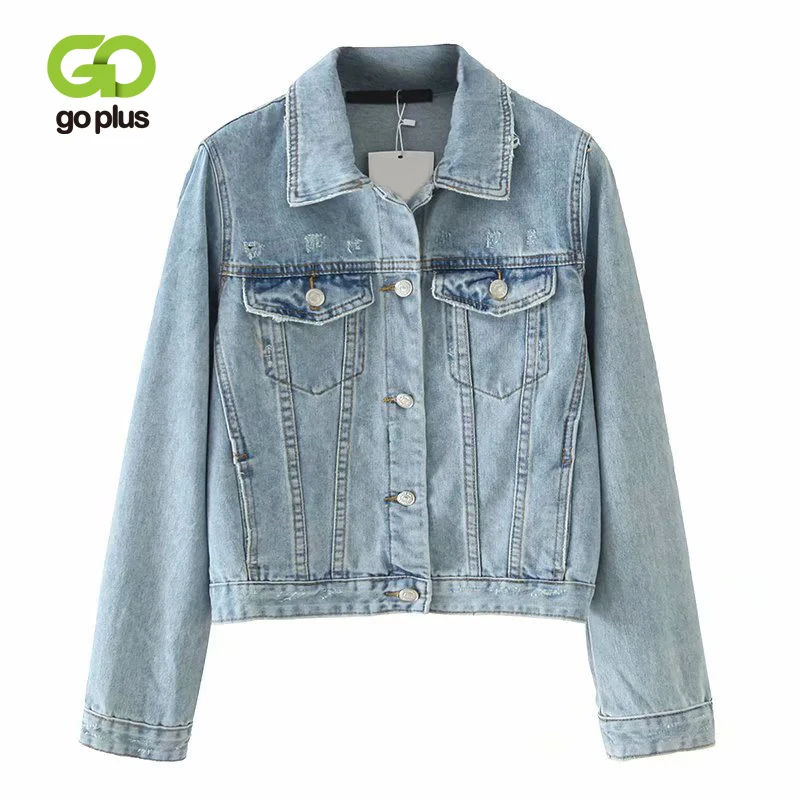 

GOPLUS New Denim Jackets for Women 2019 Spring Vintage Short Coats and Jackets High Waist Single Breasted Jackets Female C9555