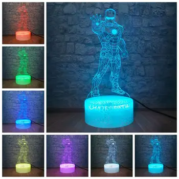 

Marvel Iron Man Figure 3D Illusion LED Night Light Colourful Light Avengers Model Toys Boys Bedroom Table Lamp Decor Teen Gifts