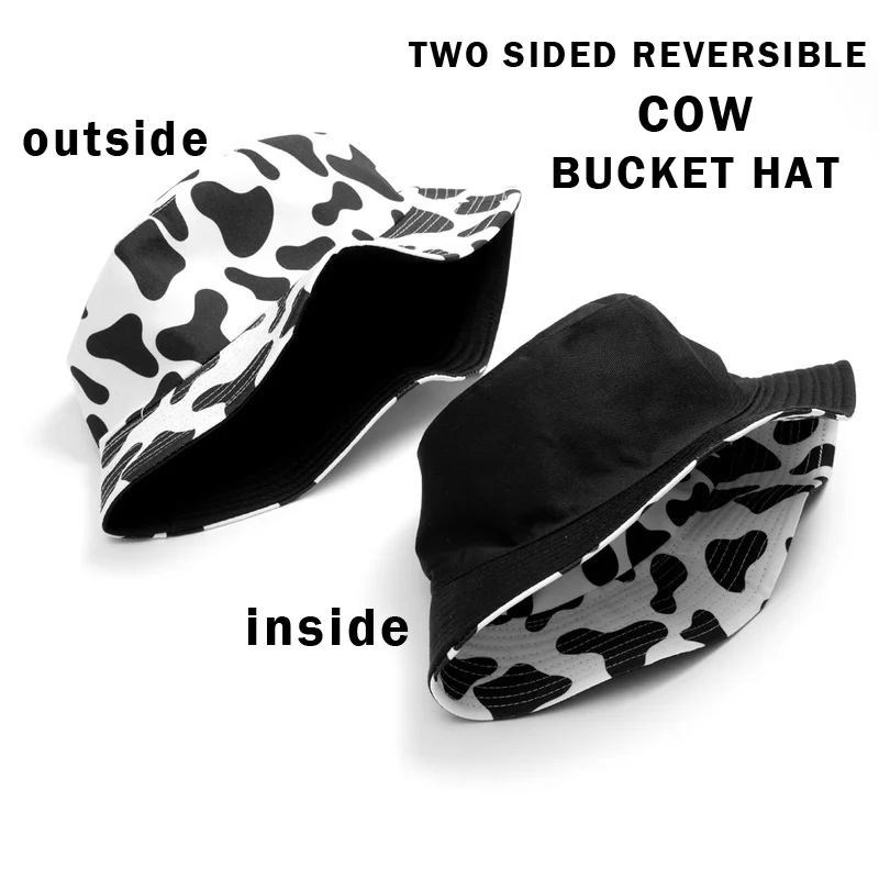 INS cute Reversible Black White Cow print Bucket Hats Men Women NEW Fashion Summer sun hat Fisherman cap Travel Gorras Panama