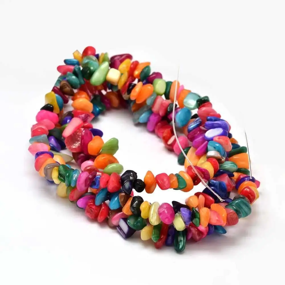 

Chip Dyed Natural Shell Bead Strands, Shell Shards, Colorful,Size: about 5mm wide, 8mm long, hole: 1mm, about 33.85" long.