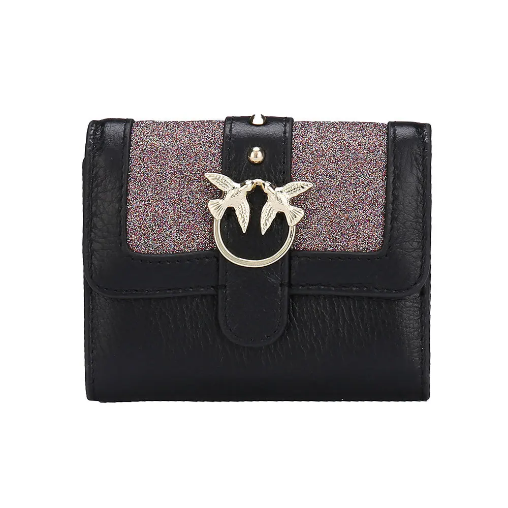 

Clutch Cover Type Sequin Organ Wallet Multi-functional Women's-Style Contrast Color Rivet Cowhide Purse Fashion