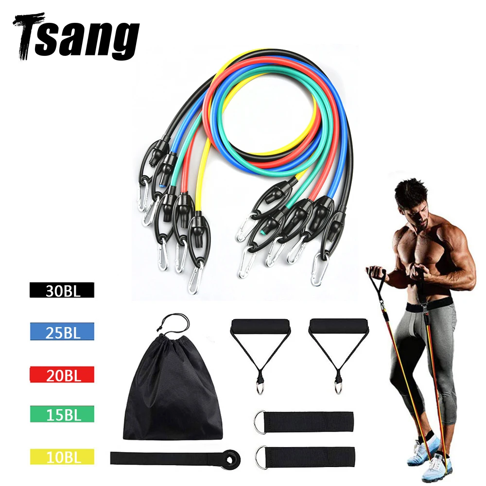 

Tsang 11 Pcs/Set Latex Resistance Bands Crossfit Training Yoga Tubes Pull Rope Rubber Expander Elastic Bands Fitness with Bag