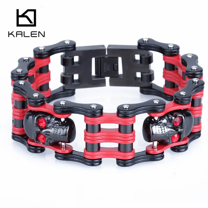 

Punk Biker Red Eyes Skull Bracelet 23cm Male Bicycle Bike Chain Bracelet Bangle Gothic Stainless Steel Men's Bracelet