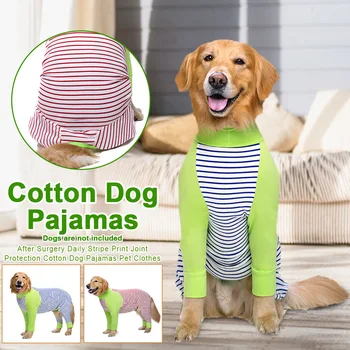 

Comfortable After Surgery Cotton Dog Pajamas Lightweight Daily Stripe Print Joint Protection Anti Tip Pet Clothes Full Coverage