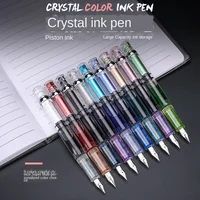 High quality 3008 Piston Transparent  Fountain Pen Set EF/F Silver/GoldenTrim Ink Gift Pen for Office Business School 2