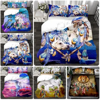 

Colored Unicorn Bedding set Cartoon Animals Unicorn Lion Pattern Soft Child Bedding Duvet Cover Pillowcase 3pcs/set SS-022