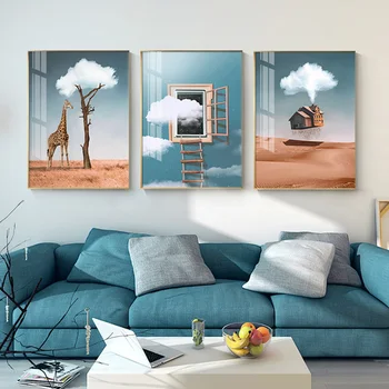 

Magic Giraffe Tree House cloud Wall Art Canvas Painting Nordic Posters And Prints Morden Wall Pictures For Living Room Decor