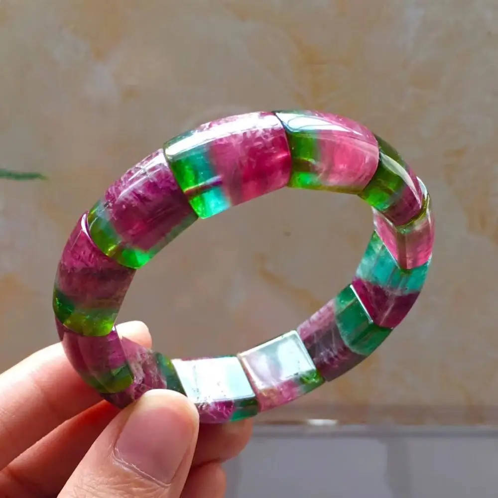 

Natural Watermalon Tourmaline Red Green Crystal Rectangle Clear Beads Bracelet 21x14mm Stretch Women Jewelry Certificate AAAAA