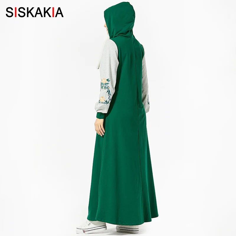 Siskakia/толстовка с капюшоном и длинным рукавом; модное платье с вышивкой; популярные цвета; Лоскутные Макси-платья; плотная зимняя спортивная одежда;