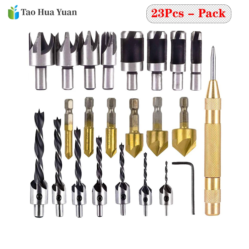 Details about 23pcs Woodworking Chamfer Drilling Tool Countersink Drill Bit Wood Plug Cutter Details about 23pcs Woodworking Chamfer Drilling Tool Countersink Drill Bit Wood Plug Cutter