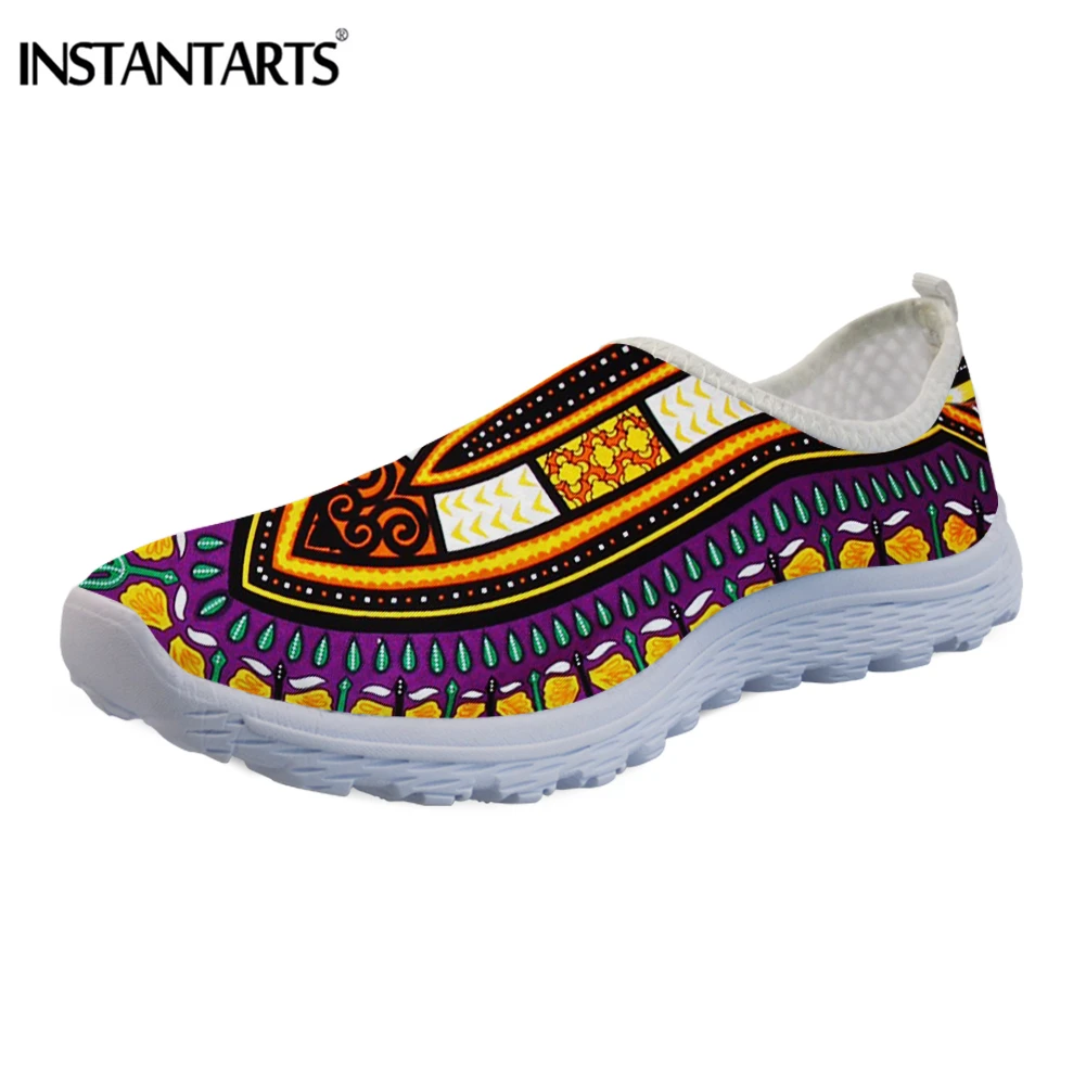 INSTANTARTS African Pattern Women Sneakers Flats Comfortable Slip On Vulcanized Shoes Air Mesh Water Shoes Women Zapatos Mujer