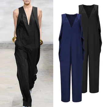 

Summer Jumpsuits 2020 VONDA Sexy Sleeveless Long Playsuits Women Casual Loose Solid Pants Bohemian Overalls Femme Rompers