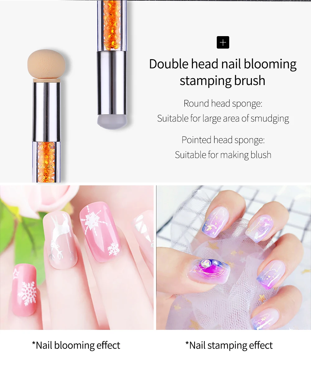 Dual Sponge Head Silicone Stamper Gradient Nail Pen Brush For Nail Templates Double End Tips DIY Rhinestone Manicure Tool
