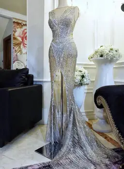 

Nude color with silver shining african glitter sequins tulle lace fabric high quality for lady's dress wholsale factory price