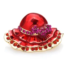 

Wuli&baby New Beauty Red Hat Brooches For Women Lady Girl Enamel Rhinestone Hat Party Office Brooch Pin Gifts