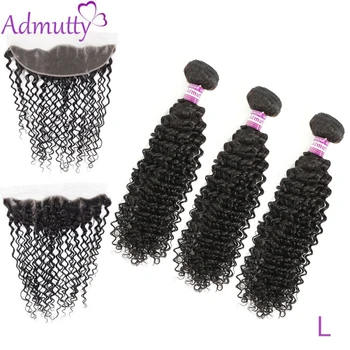 

Peruvian Hair Bundles With 13*4 Lace Frontal Kinky Curly Hair Weave Bundles With Frontal Non-Remy Human Hair Extensions