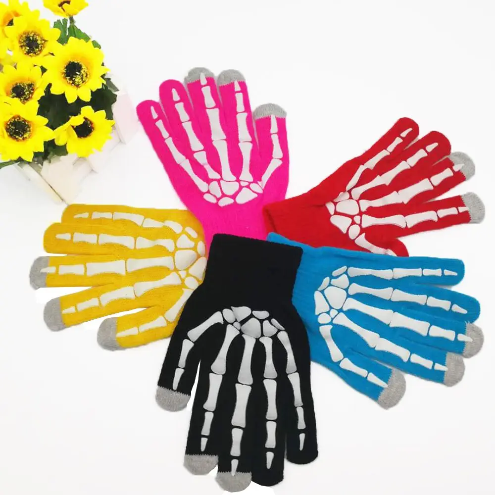 

Fashionable Multicolor Skull Pattern Soft Knit Winter Warmth Unisex Touch Screen Gloves Texting Playing Mobile Phone