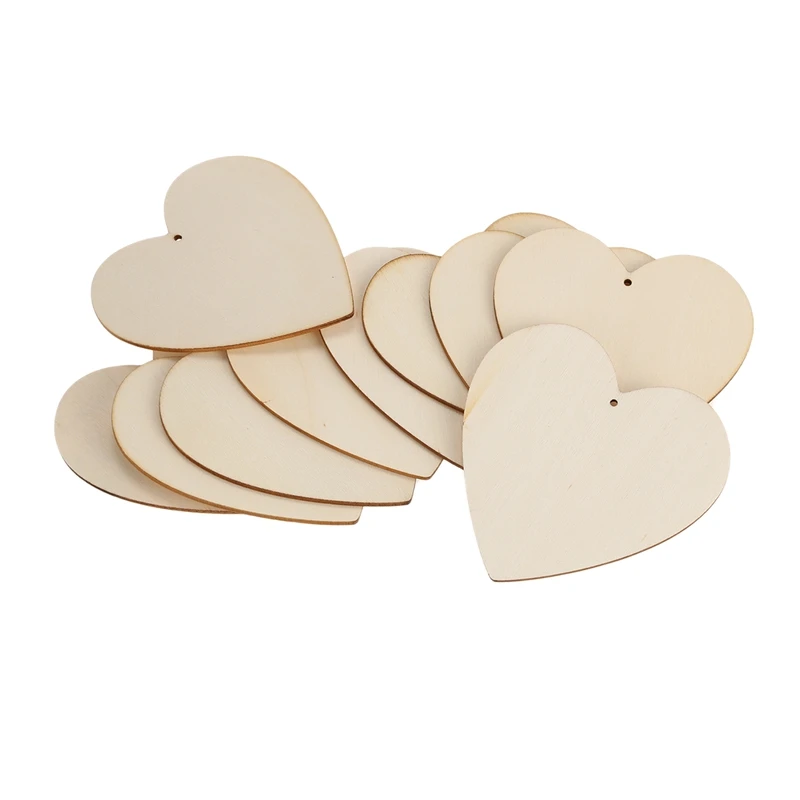 

10 x Wooden Heart Shapes, Large Plain Wood Craft Tags with Hole (10cm)