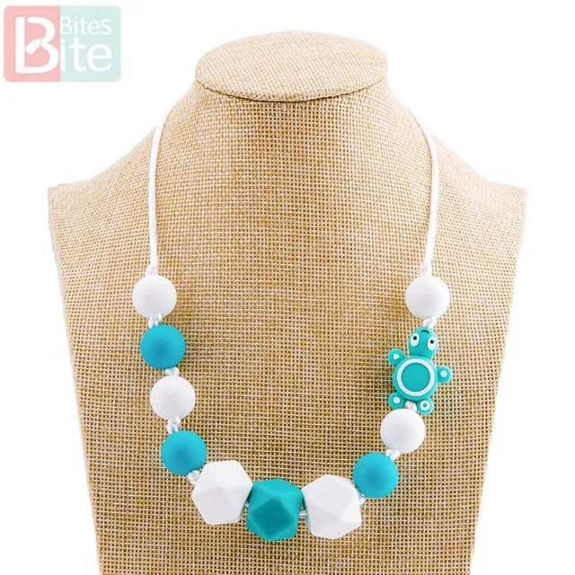 Bite Bites 1pcs Baby Teething Necklace Food Grade Silicone Beads Long Chain Baby Goods Silicone Bead Nurse Gift For Baby Teether Tortoise Necklace