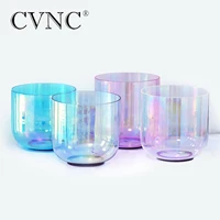 CVNC 10 Inch Clear Chakra Quartz Alchemy Magic Cosmic Light Colorful Crystal Singing Bowl Note D# E A A# for therapy meditation