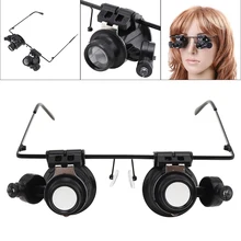 Wearing Type 20X Magnifier,Dual Eye Lens Loupe,Jeweler Magnifying Glass Optical Lens Tool with 2 LED Light for Electronic Repair monocular magnifying glass with led light measuring 10x jeweler tool eye reading magnifier eyewear different lens choices