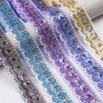 

9 Meters/Lot 55mm Sequins Ethnic Embroidery Lace Ribbon Trim Sequin Lace Fabric for Dress Headdress Bridal Wedding Accessories