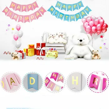 

1pc Colored Fishtail Bunting Bronzing Letter Happy Birthday Paper Garland Banner Kid Baby Shower Birthday Party Hanging Ornament
