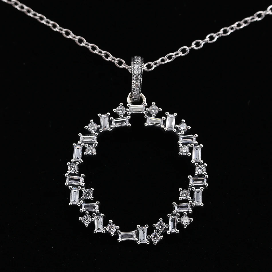 Dazzling Regal Pattern Shards Of Sparkle With Crystal Chain Necklace For Women Gift Europe Jewelry 925 Sterling Silver Necklace