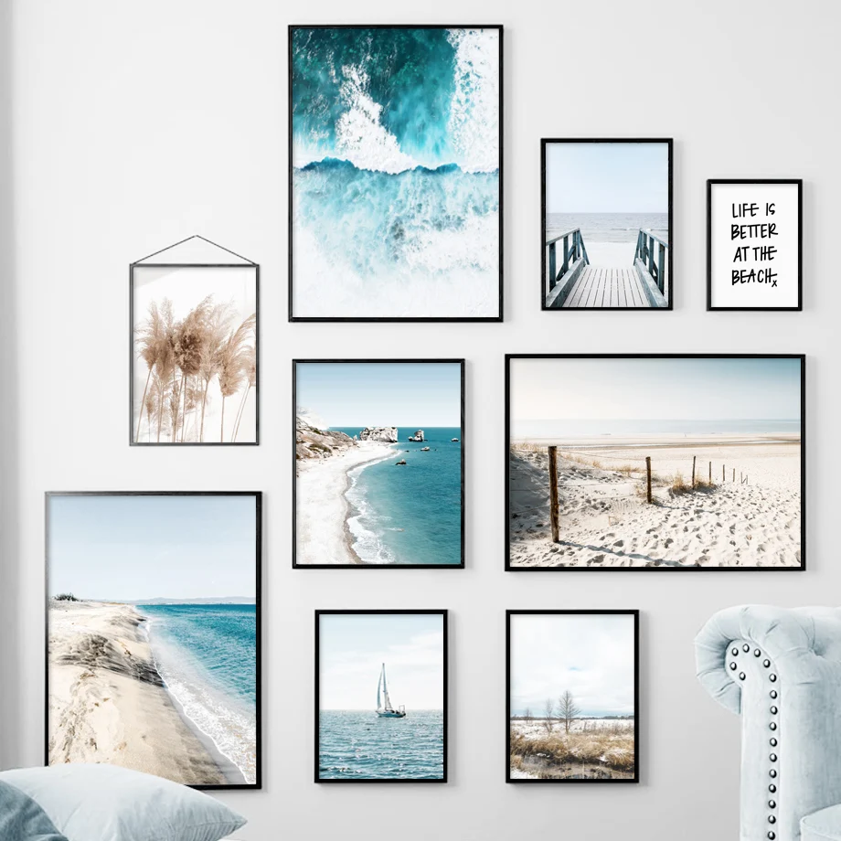 Sea Bridge Reed Beach Sailboat Quote Landscape Art Canvas Painting Nordic Posters and Prints Wall Pictures for Living Room Decor | Дом и сад