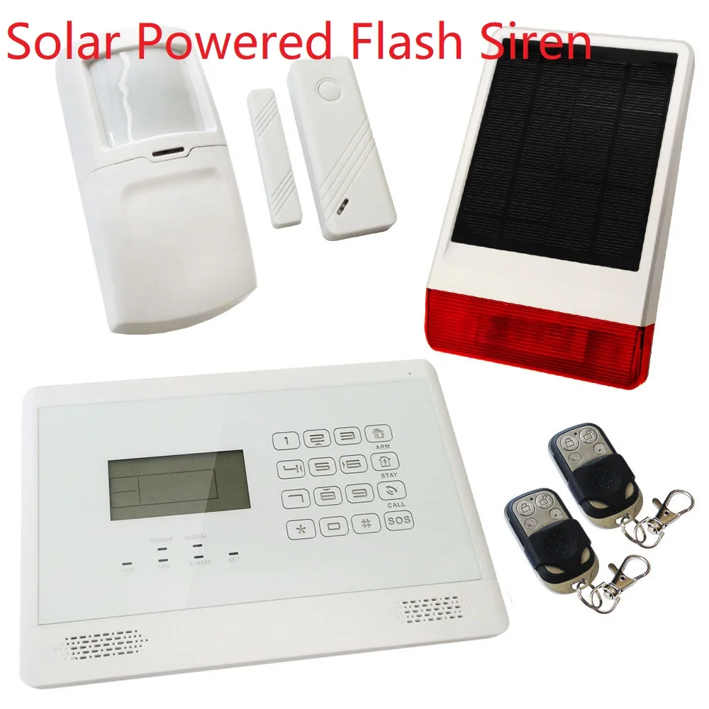 

New Wireless & Wired GSM SMS Autodial Intruder Burglar House Alarm Solution with Solar Powered Siren Solar strobe siren