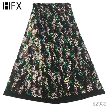 

HFX Popular Sequins Lace Fabrics French velvet Lace Fabric High Quality Sequence Fabrics Nigerian Lace for Wedding Party H2982