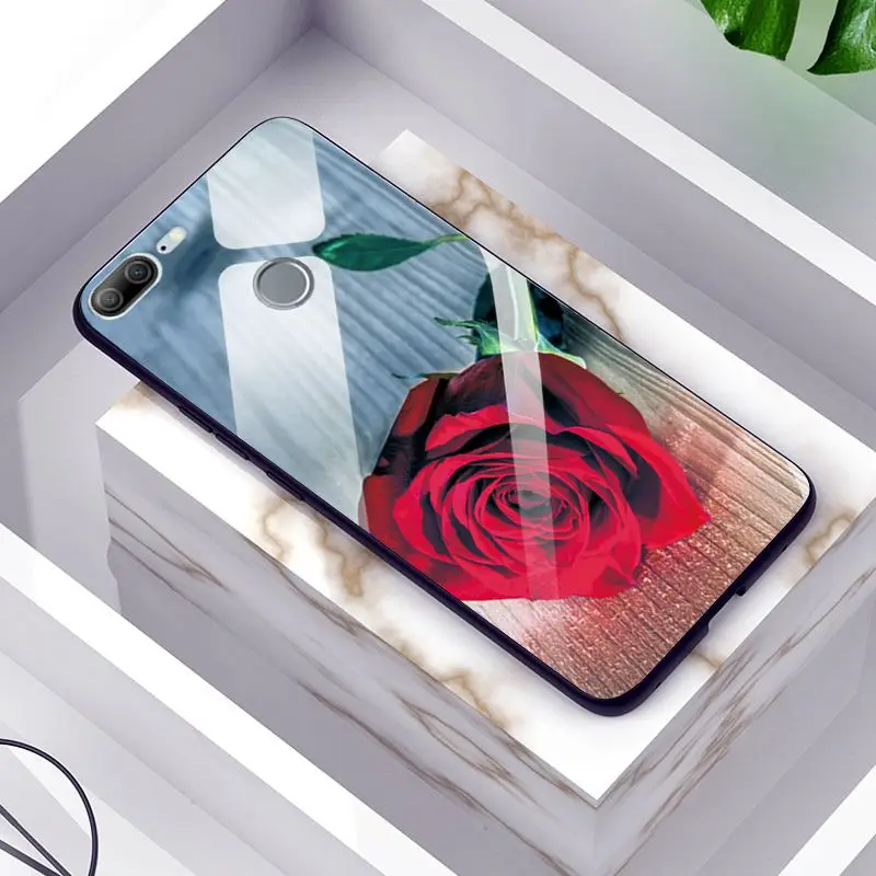 Для Huawei Honor 9 облегченное закаленное стекло задняя крышка чехол для Huawei Honor 9 Lite розовый узор силиконовый чехол Honor9Lite стеклянный бампер - Цвет: GLSZZZ134