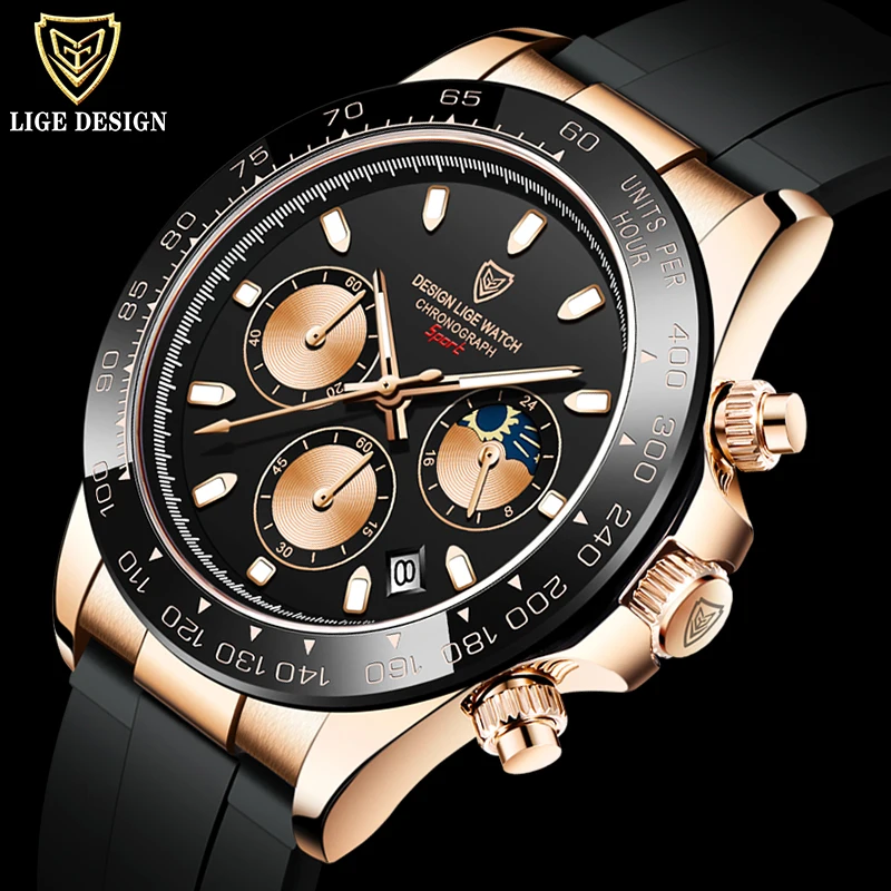 LIGE Brand Luxury Quartz Men Watch Silicone Strap Watch for Men Sport Waterproof Wristwatch Chronograph Clocks Relogio Masculino