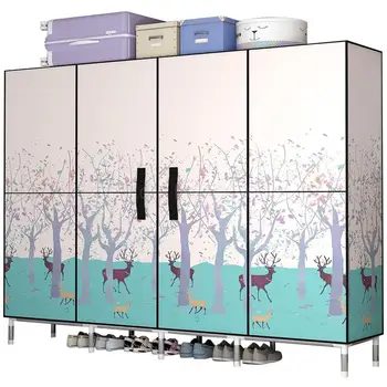 

Simple cloth wardrobe steel tube bold reinforcement open door folding assembly double home all steel frame wardrobe