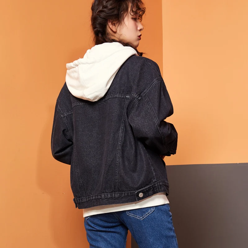 Женская длинная джинсовая куртка LEIJIJEANS простая черная и голубая однобортная
