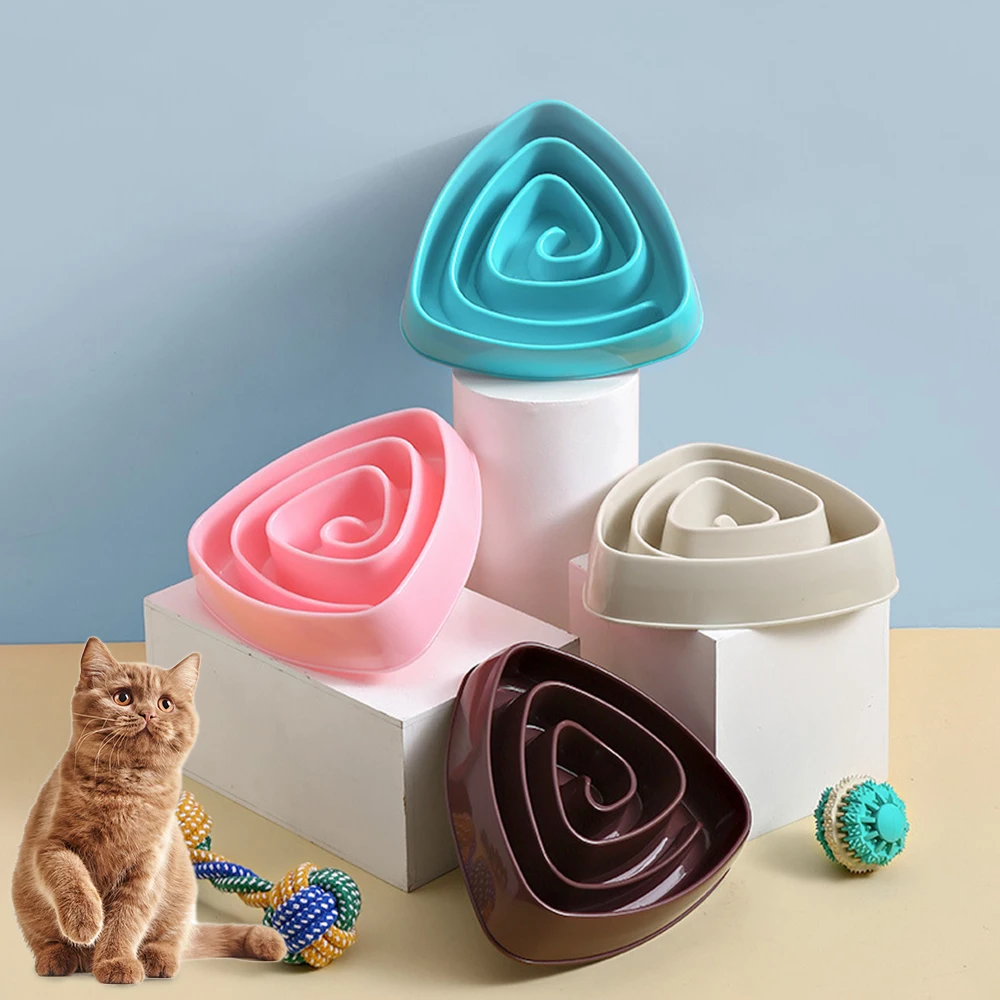Triangle Dog Slow Feeder Puppy Kitten Food Feeding Bowl Pet Cat Down Eating Dish Prevent Obesity Supplies | Дом и сад