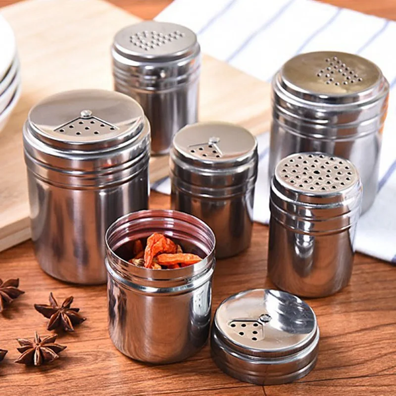 

Kitchen Stainless Steel Seasoning Jar Pepper Spice Salt Shaker Rotating Cover Seasoning Cans Kitchen Cooking Tool Barbecue Props