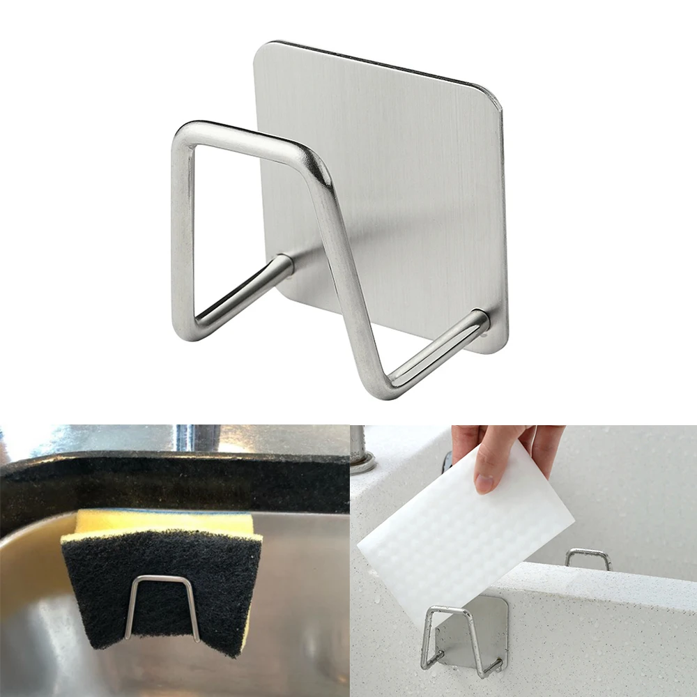 

Kitchen Stainless Steel Sponges Holder Self Adhesive Sink Sponges Drain Drying Rack Kitchen Sink Accessories storage Organizer