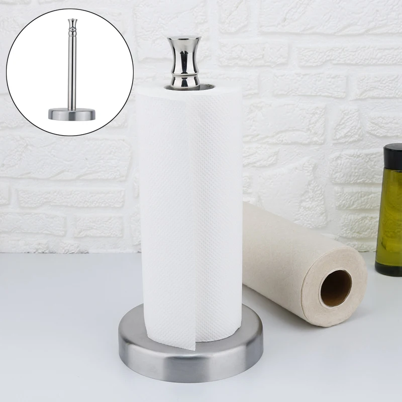 Kitchen Stainless Steel Roll Paper Standing Paper Holder Silver Plastic Wrap Storage Rack Home Table Decor