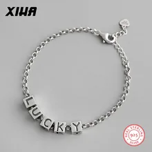 Цепочка Rolo, 925 пробы, серебро, на удачу, начальные браслеты с буквами для женщин, геометрический квадратный Роскошный Регулируемый браслет для девушек