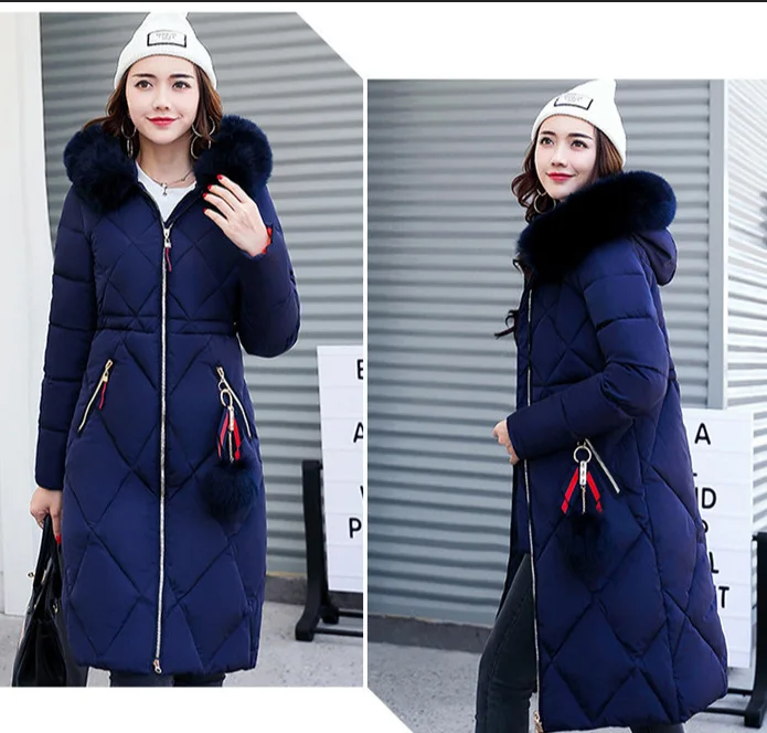 Mid-length Thick Europe And America Slim Fit Slimming Fur Collar Cotton-padded Jacket over-the-Knee Slimming Large Size down Jac