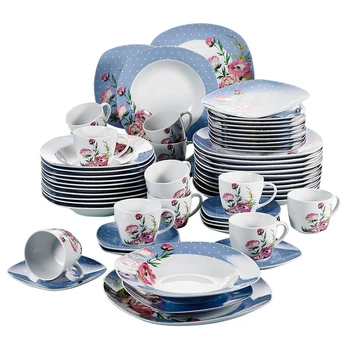 

VEWEET HANNAH 60-Piece White Ceramic Dinner Combi-Set of Porcelain Dinner Plate Set,Cups and Saucers Dinnerware Cutlery Set